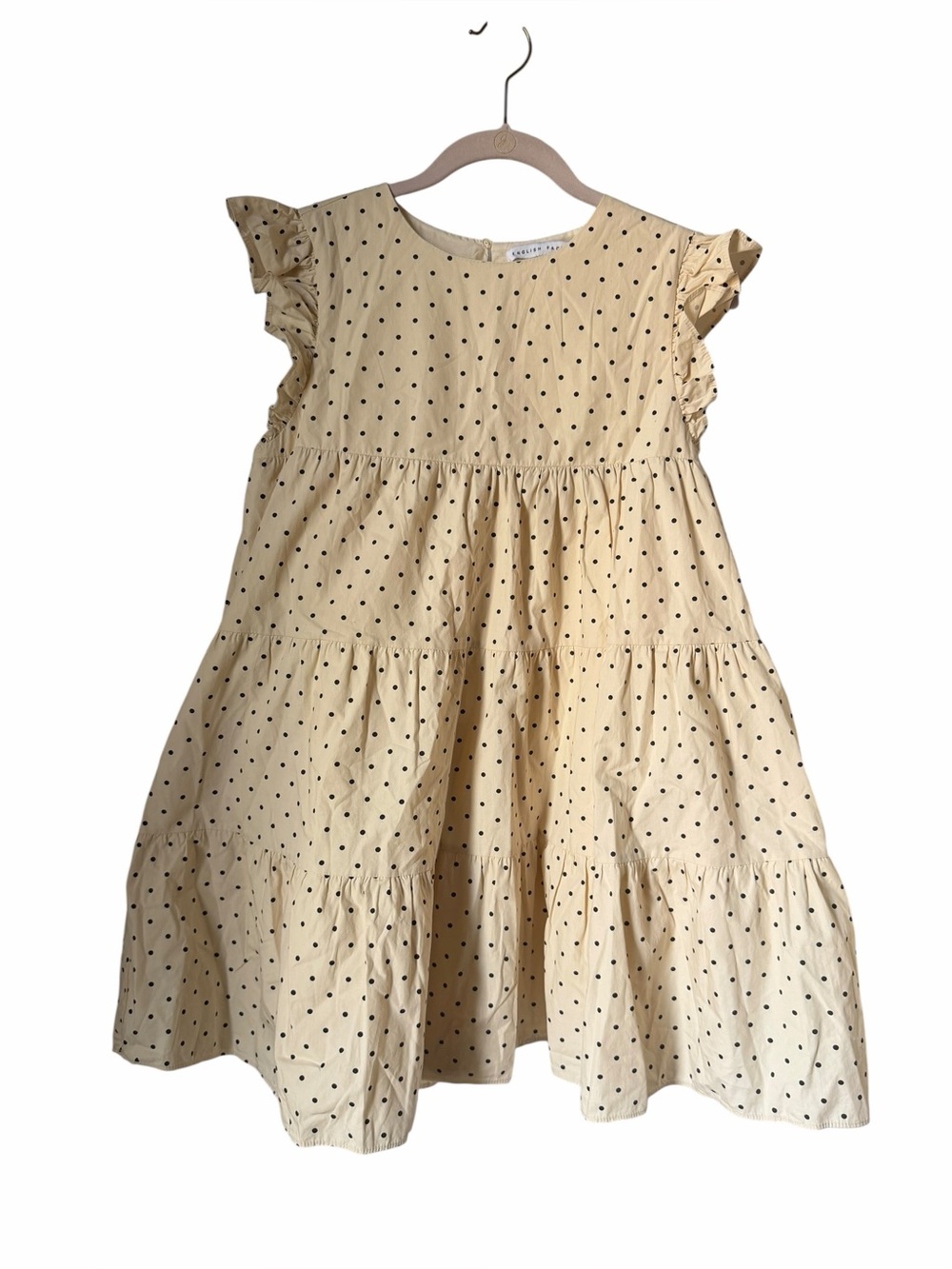 English Factory Cream Polka Dot Tiered Ruffle Mini Dress Babydoll Feminine
